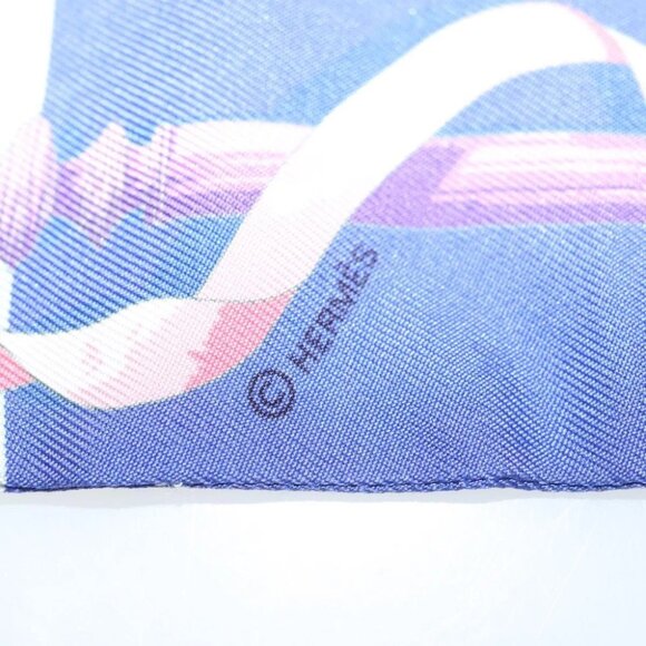 HERMES Twilly Scarf ""Ferronnerie"" Silk Blue Auth BA5051 - Picture 5 of 8